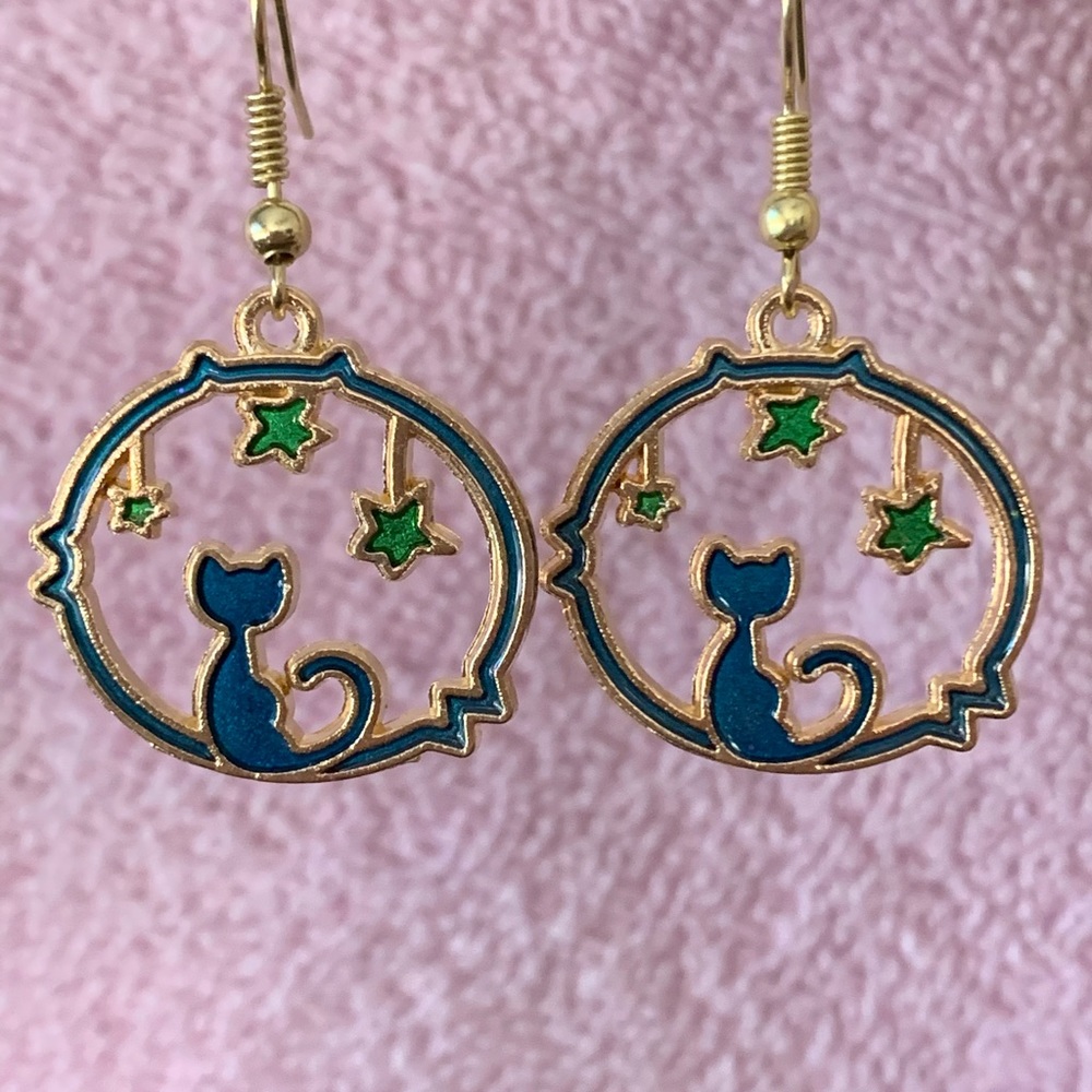 Cat with Stars Earrings